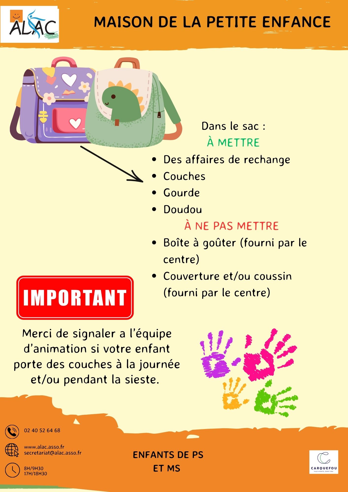 Cher parents, pour le confort de vos enfants
